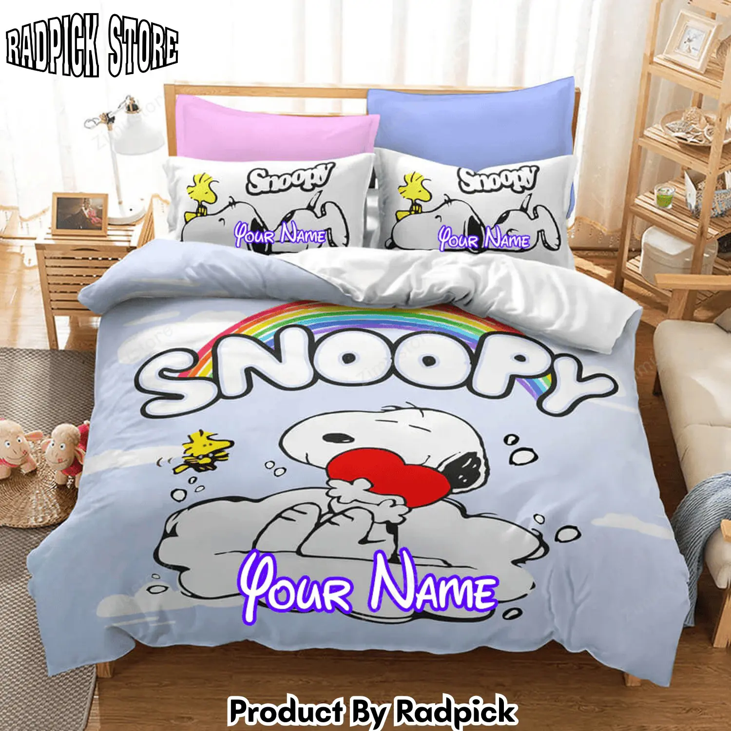Radpick snoopy print personalized name bedding set duvet cover without filler5924 rp3272221